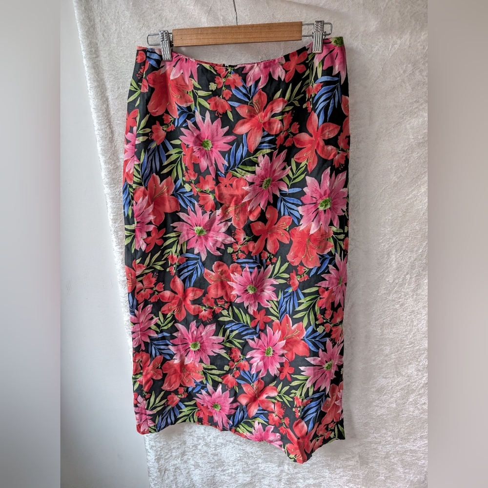 Set (3) Liz Claiborne Silk Linen Blouse Pants Skirt Floral Pink